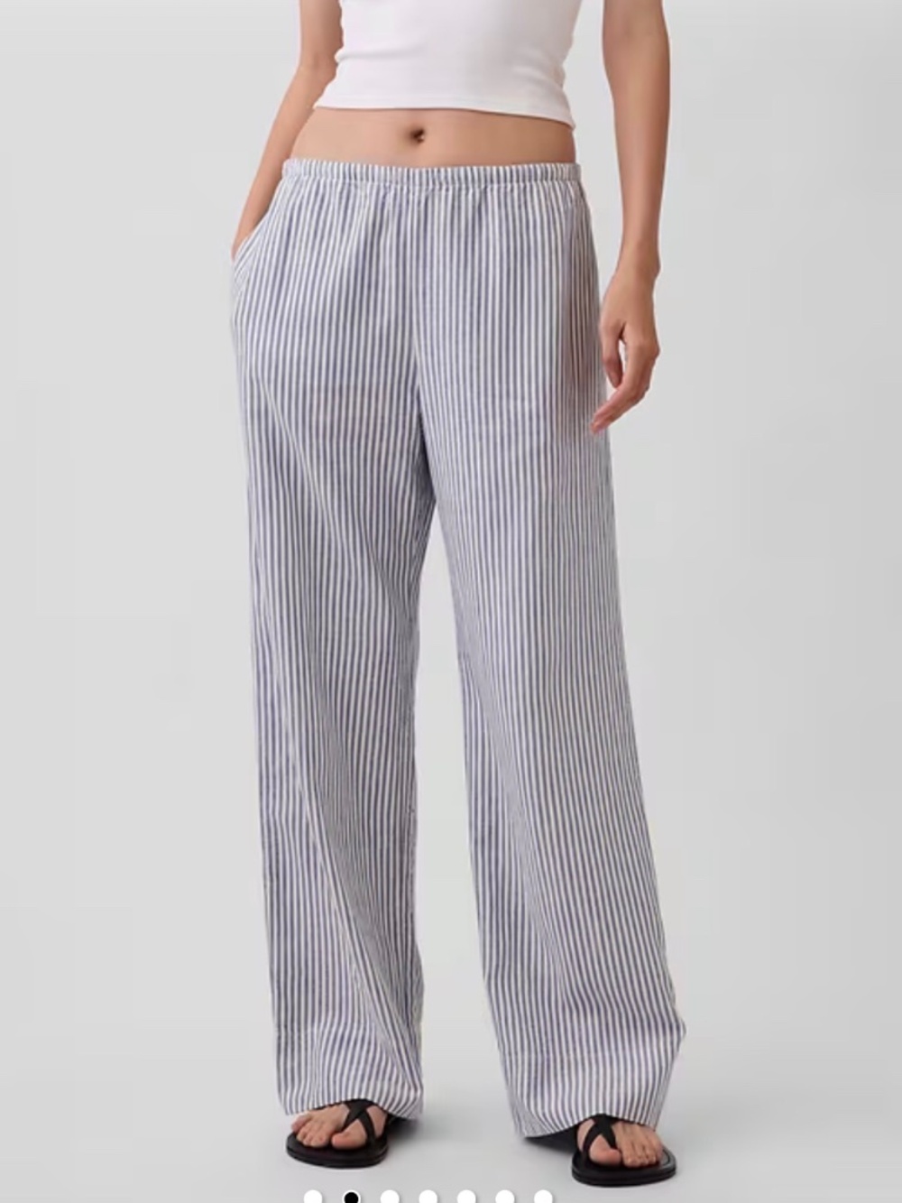 Gap L Petite Linen-Blend Easy Wide Leg Pants in Blue Stripe
